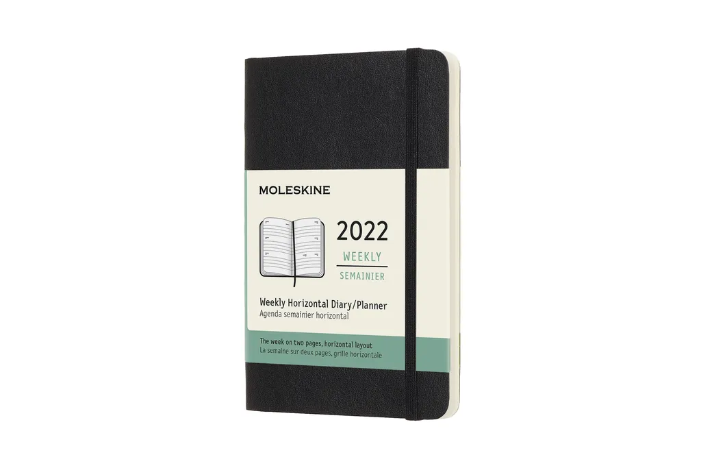 Moleskine 12 Monate Wochenkalender 2022 - Horizontal - Weicher Einband - Englischer Kalender - 1 Wo = 1 Seite - Groß (13x21) - Schwarz